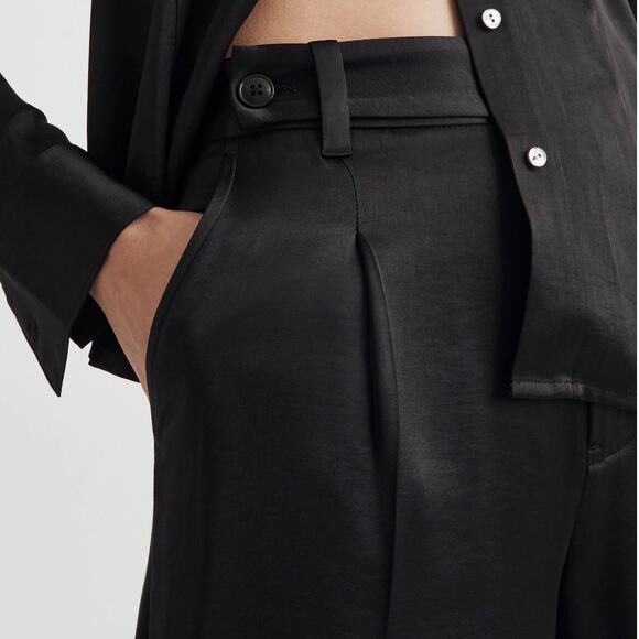 Madewell Women’s 0 Harlow Wide Leg Pant Black Satin High Rise Trouser - Picture 16 of 16